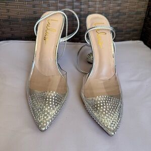 Lulu's Silver Stiletto Slingback Heels